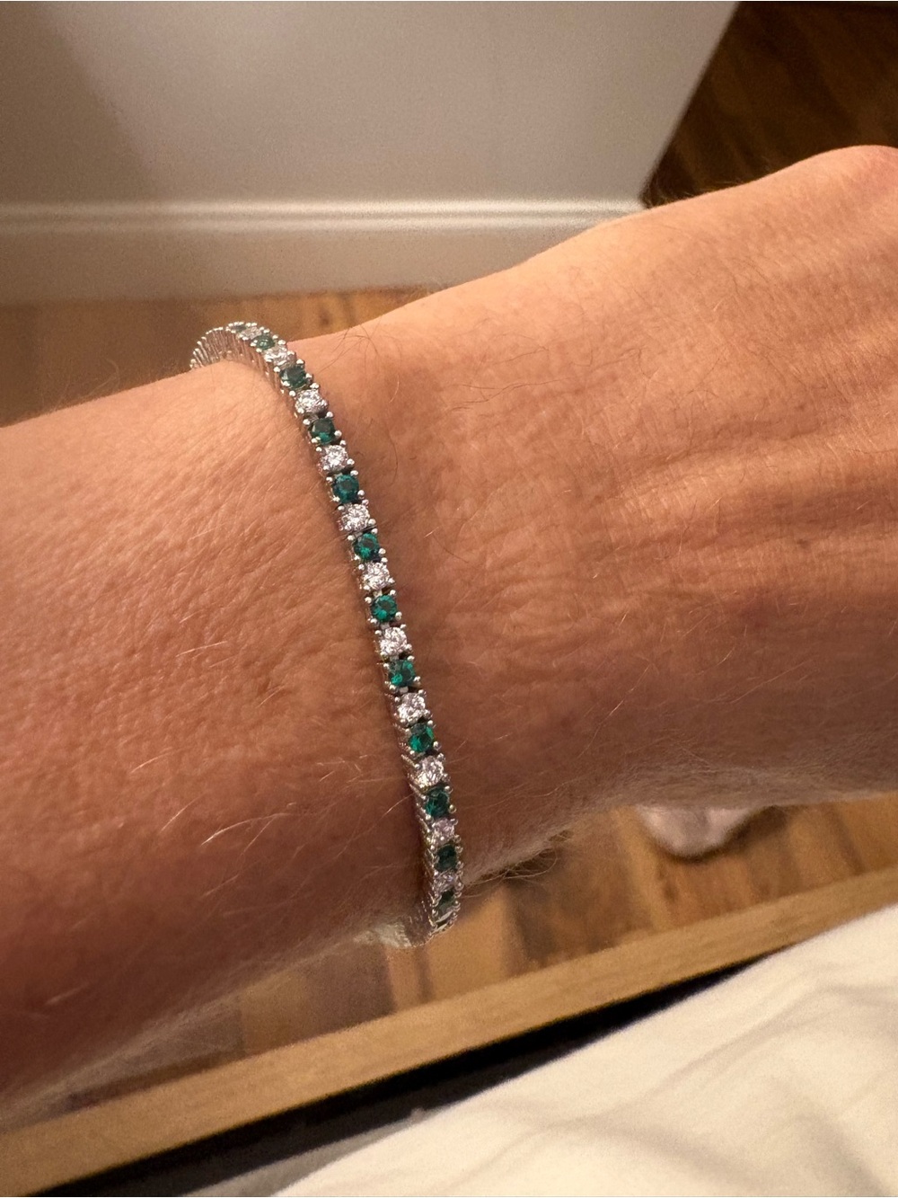 Emerald and White Stone Tennis Bracelet - Women's Jewelry